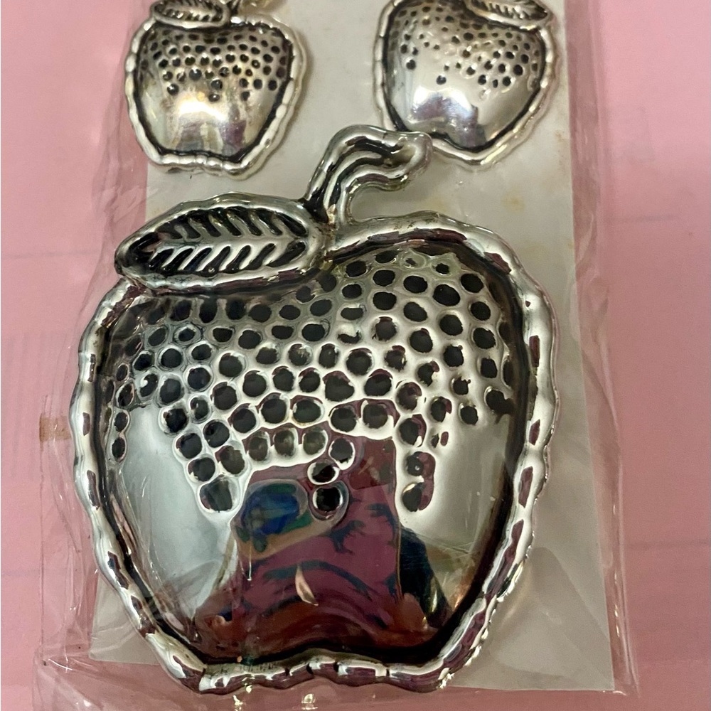 Vintage Silver Apple Brooch & Earring Set